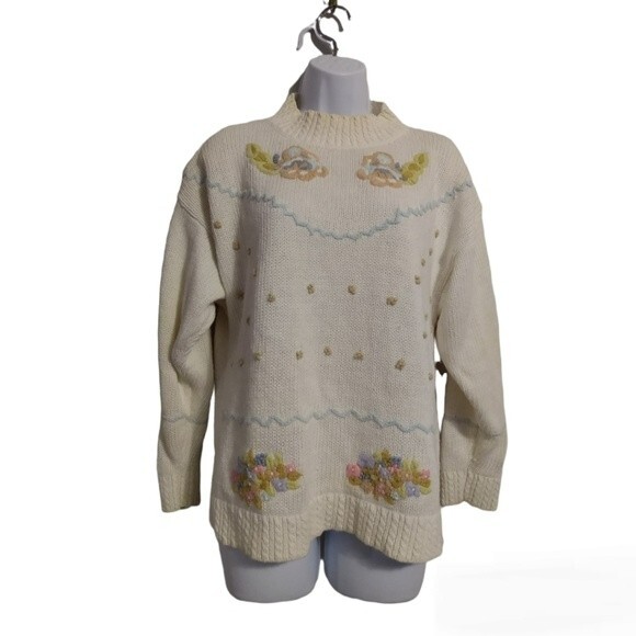 Vintage Cottagecore White Knit Sweater - Picture 1 of 12